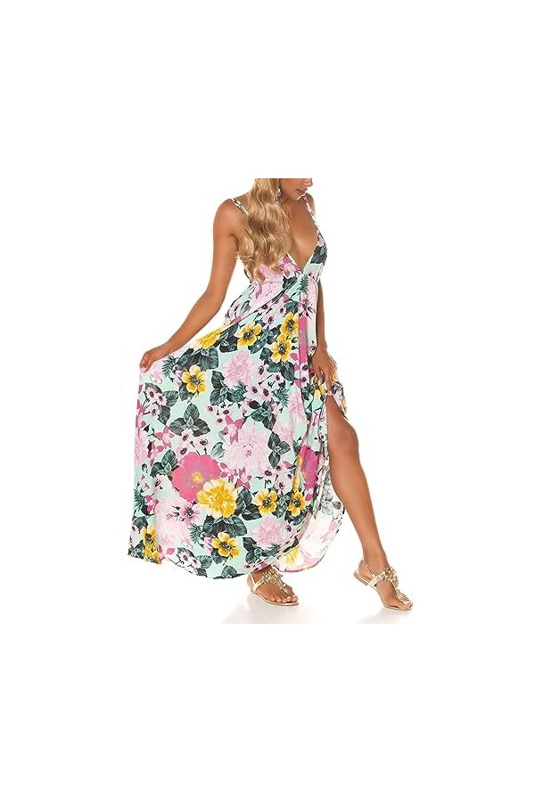 Koucla Robe longue sexy à col en V et décolleté dans le dos, Noir , S-M