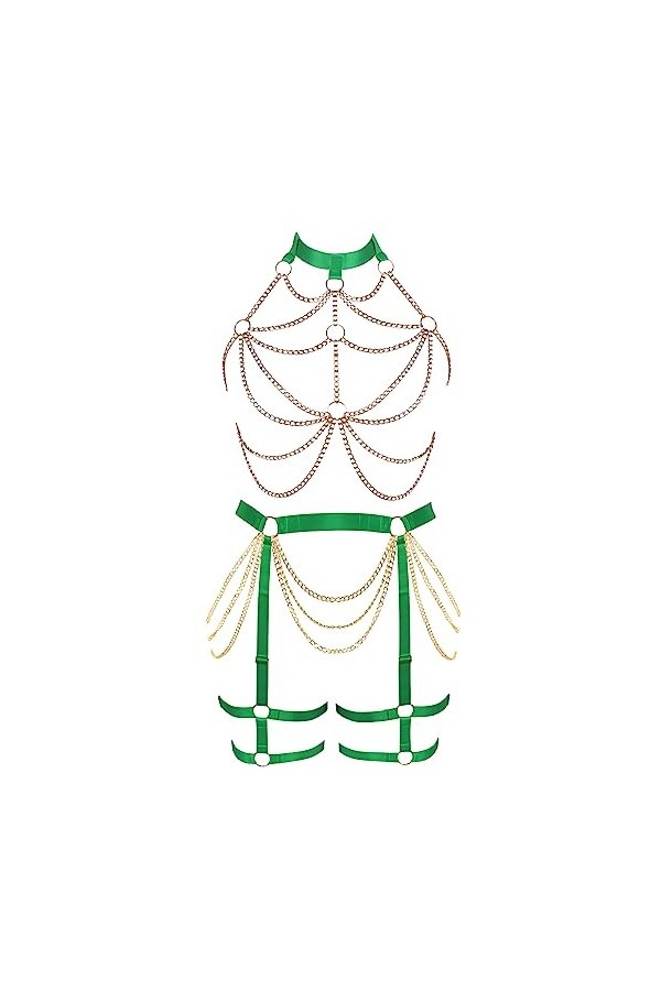 JMMHSS Femmes punk Body harnais garter Belt set élastique réglable danse carnaval gothique vêtements accessoires La couleur 