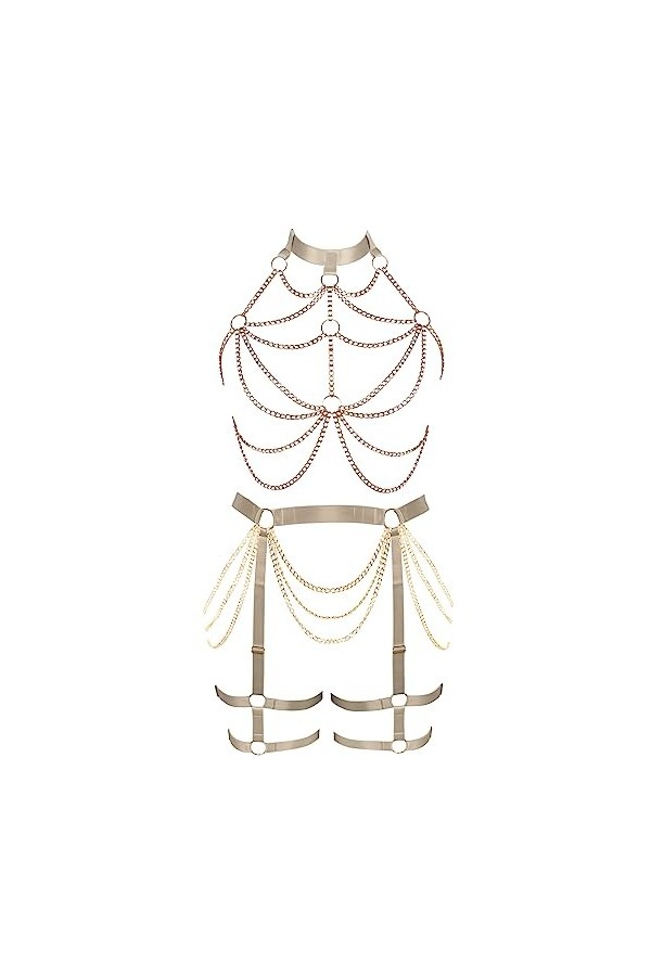 JMMHSS Femmes punk Body harnais garter Belt set élastique réglable danse carnaval gothique vêtements accessoires La couleur 