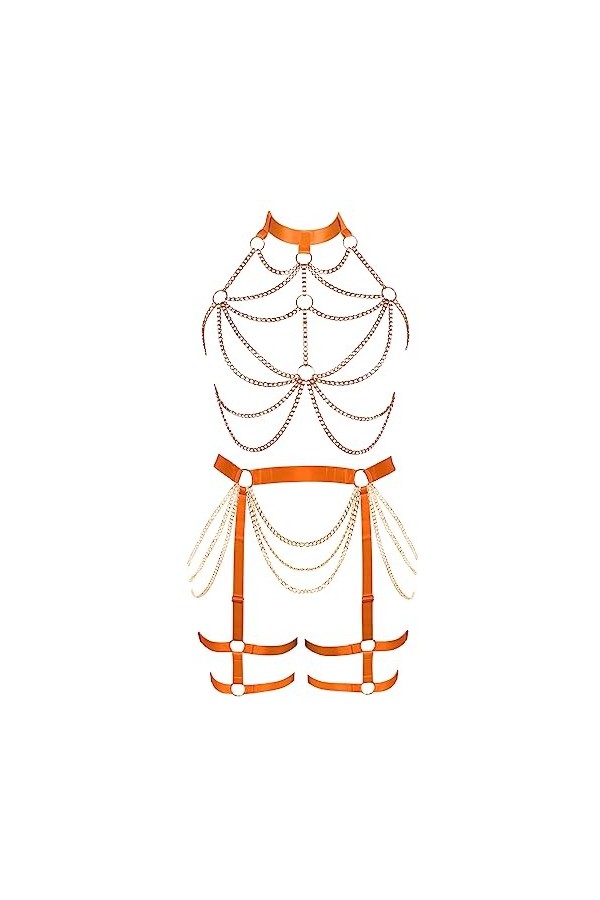 JMMHSS Femmes punk Body harnais garter Belt set élastique réglable danse carnaval gothique vêtements accessoires La couleur 