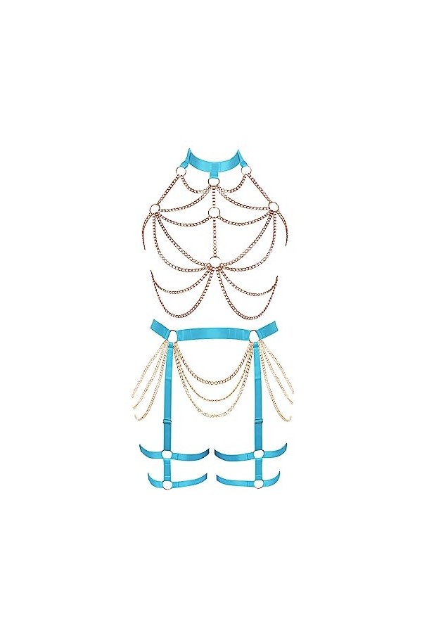 JMMHSS Femmes punk Body harnais garter Belt set élastique réglable danse carnaval gothique vêtements accessoires La couleur 