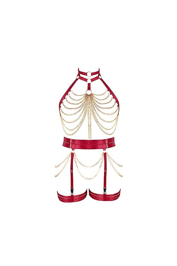 JMMHSS Plus Size Womens full body bretelles sous - vêtements ensemble punk large garter ceinture gothique Halloween Rose ro