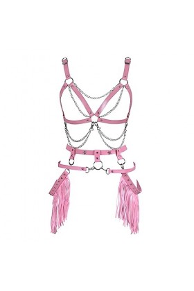 Femmes Body Strap Punk Leather Bra Set Complet Creux Garter Ceinture Gothique Party Rave Halloween Dance Costume Orange 