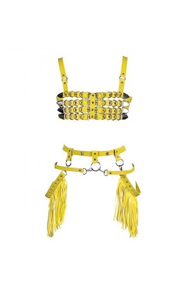 Femmes Body Strap Cuir Bra Set Full Creux Garter Ceinture Punk Gothique Party Rave Halloween Dance Costume Noir 