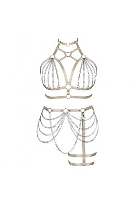 Femmes Body Strap Punk Bra Grande Taille évidée Mode Body Cage Garter Set Gothique Halloween Carnaval Danse Jaune Clair 