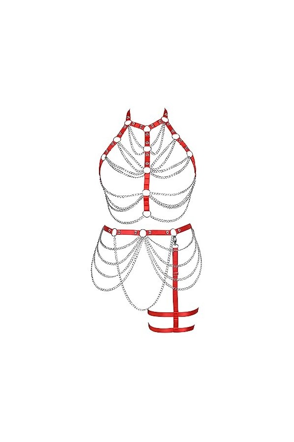 Femmes Body Strap Punk Bra Mode Hollow Body Cage Grande Taille Garter Set Gothique Halloween Carnaval Dance Costume Ciel Ble