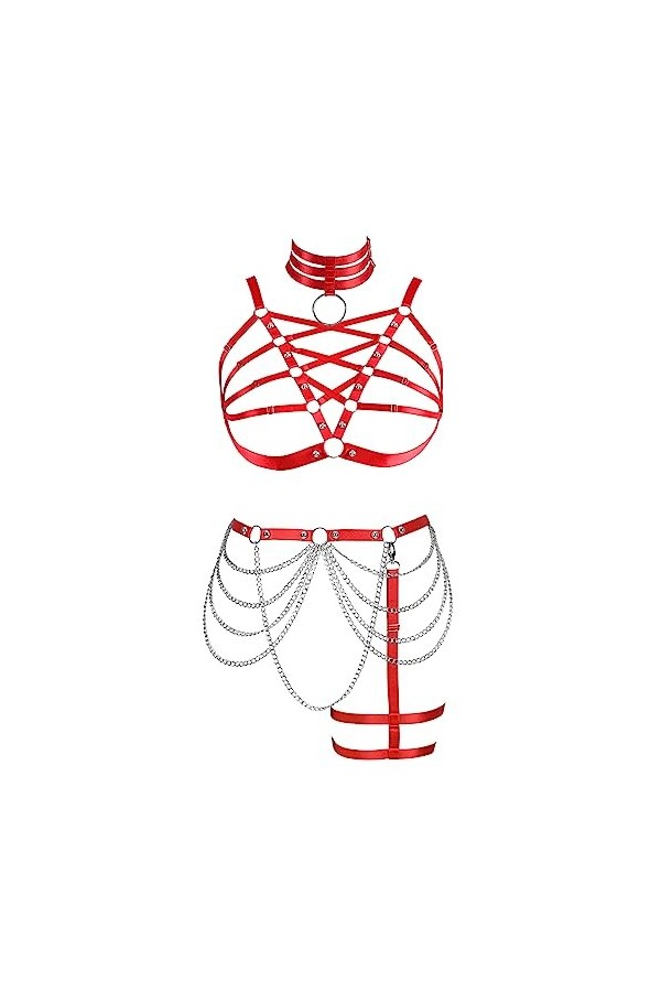 Femmes Body Strap Punk Soutien - Gorge élégant évidé Plus Taille Body Cage Garter Set Gothique Halloween Carnaval Dance stume