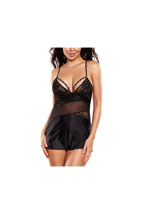Axami Ensemble De Lingerie Sexy Nuisette Et String V-10479, Noir,S