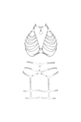 Femmes Sling Sling Soutien - Gorge Plus Grande Taille Creux chaîne en métal Garter Set Soutien - Gorge Punk Gothique Hallowee