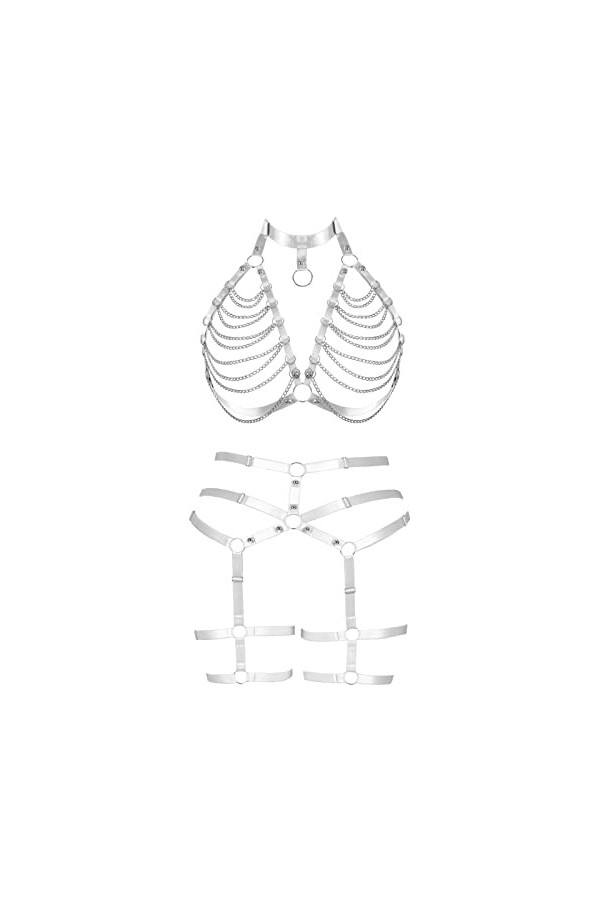 Femmes Sling Sling Soutien - Gorge Plus Grande Taille Creux chaîne en métal Garter Set Soutien - Gorge Punk Gothique Hallowee