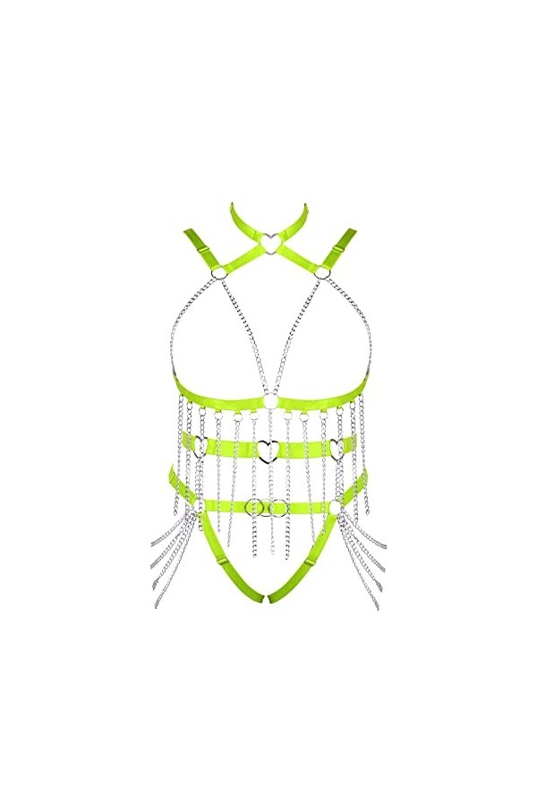 Femmes Sling Sling Soutien - Gorge Plus Grande Taille Creux en métal chaîne Soutien - Gorge de Mode Garter Set Punk Gothique 