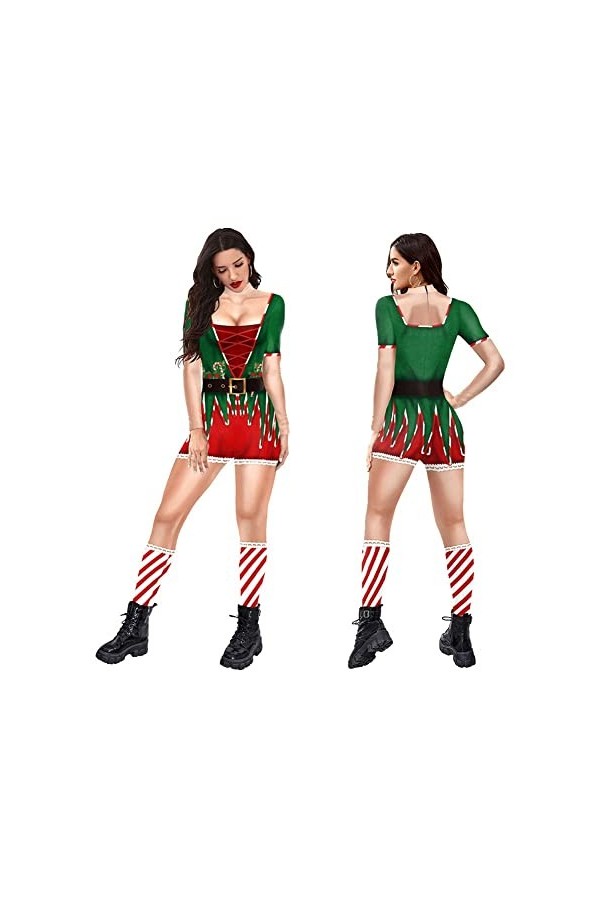 BOLORS Catsuit pour Femme Sexy, Body à Manches Longues imprimé en 3D, Costume de Cosplay drôle, Noël, Carnaval Color : A, Si