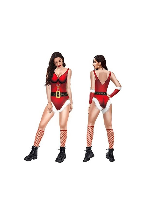 BOLORS Catsuit pour Femme Sexy, Body à Manches Longues imprimé en 3D, Costume de Cosplay drôle, Noël, Carnaval Color : A, Si