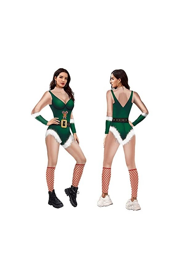 BOLORS Catsuit pour Femme Sexy, Body à Manches Longues imprimé en 3D, Costume de Cosplay drôle, Noël, Carnaval Color : A, Si