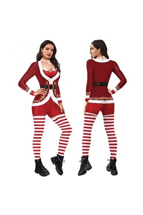 BOLORS Catsuit imprimé à la Mode pour Femmes Sexy Body à Manches Longues Costume Cosplay Jeu de noël Combinaison Anime Color