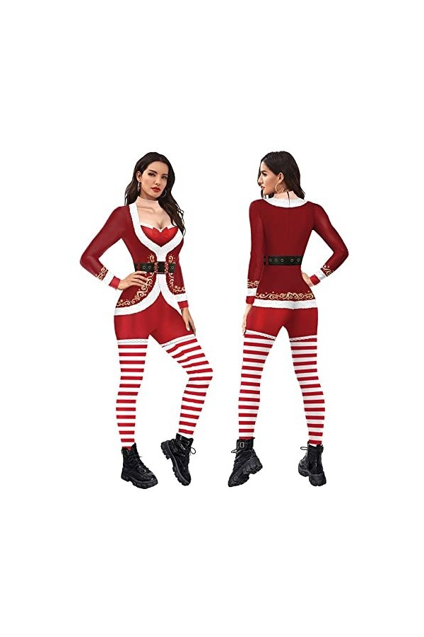 BOLORS Catsuit imprimé à la Mode pour Femmes Sexy Body à Manches Longues Costume Cosplay Jeu de noël Combinaison Anime Color