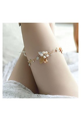 COLIFAS Jarretière de Mariage Nuptiale Faite à la Main avec Boucles de Jambe Florales perlées Porte-Jarretelles pour Femme av