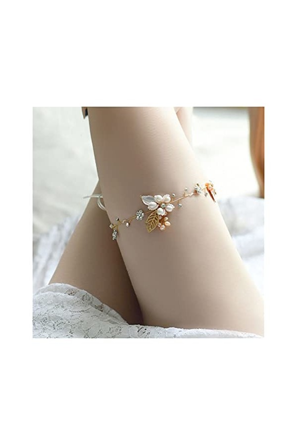 COLIFAS Jarretière de Mariage Nuptiale Faite à la Main avec Boucles de Jambe Florales perlées Porte-Jarretelles pour Femme av