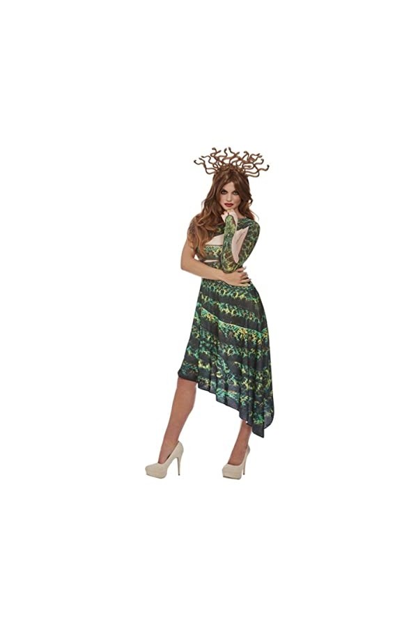 Medusa Costume, Green, Dress & Headband, M 