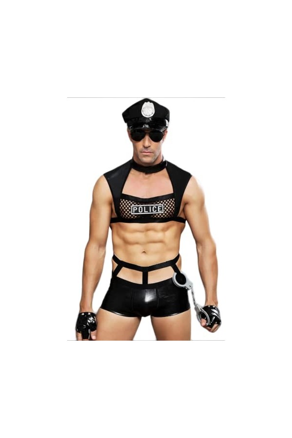 OLIns Homme Jeu de rôle Ensemble de Lingerie Sexy Policier Black,One Size 