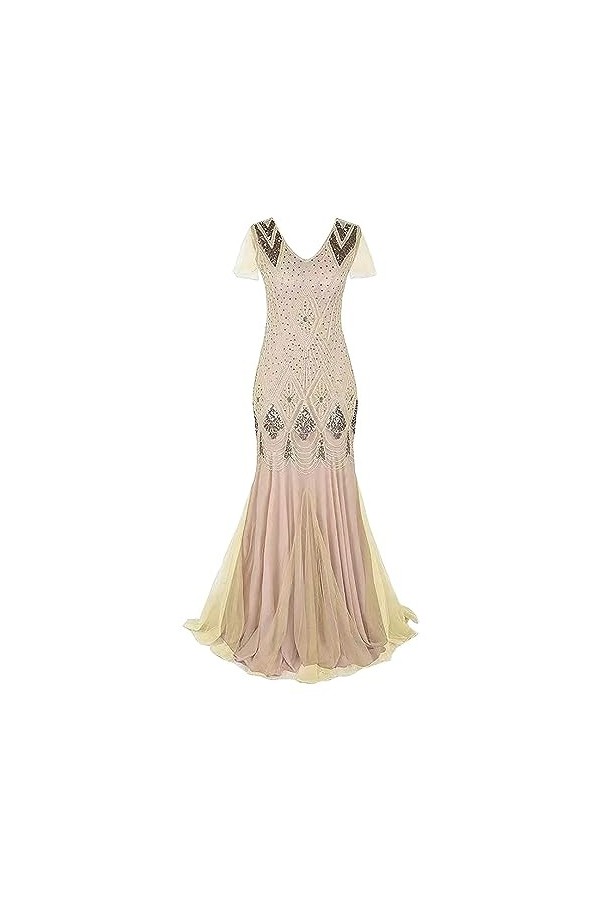 Robe de soirée pour femme - Robe de soirée longue des années 1920 Great Gatsby - Robe de mariage avec pompons à paillettes - 