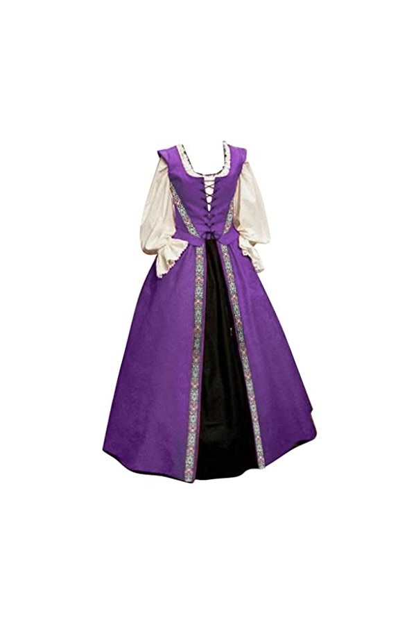 KBOPLEMQ Vêtements médiévaux pour femme - Renaissance victorienne - Robe cosplay médiévale - Manches trompettes - Longueur au