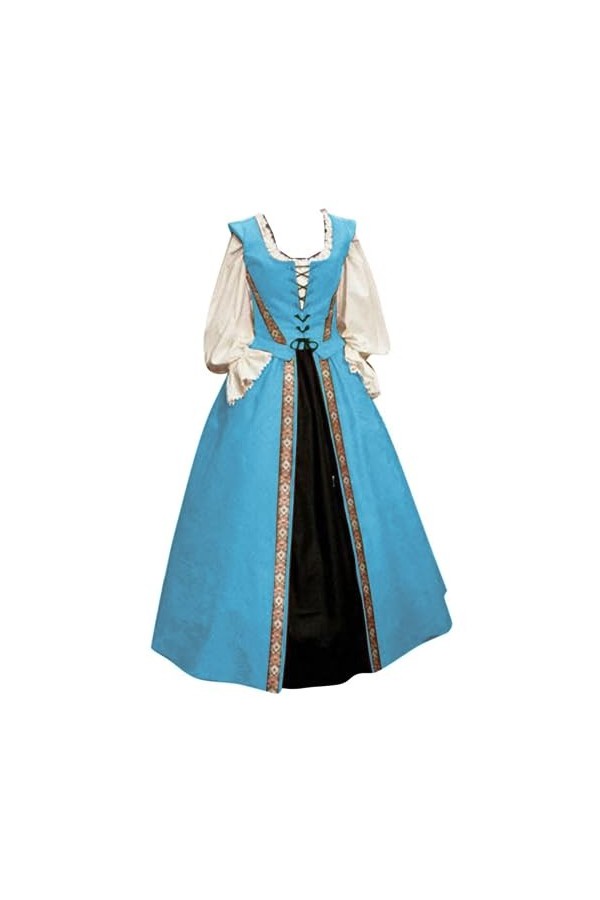 KBOPLEMQ Vêtements médiévaux pour femme - Renaissance victorienne - Robe cosplay médiévale - Manches trompettes - Longueur au