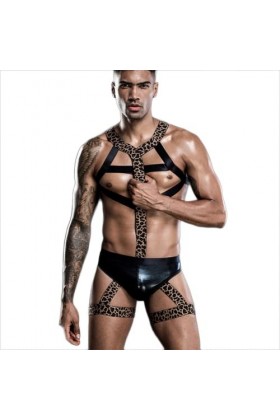 OLIns Homme Ceinture Harnais en Cuir Haut Court Musculation String Culotte Triangle Bandage Verni Stretchy Costume Clubwear C