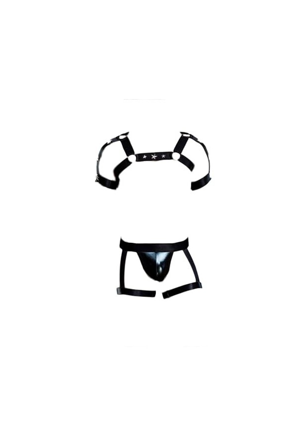 OLIns Ceinture Harnais en Cuir pour Homme Jeu de rôle Ensemble de Lingerie Sexy Color:Black,Size:One Size 