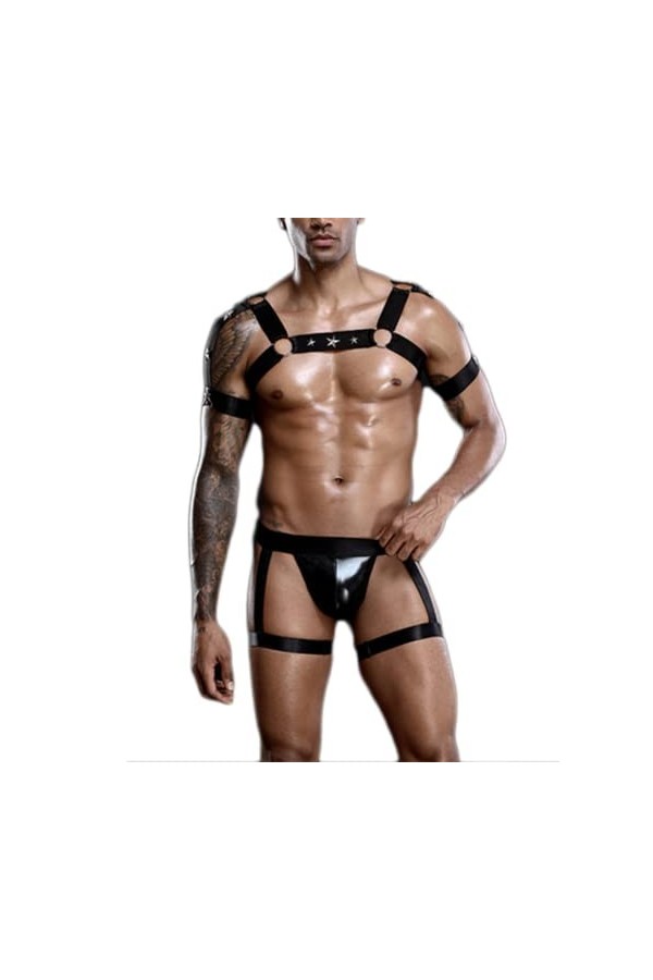 OLIns Ceinture Harnais en Cuir pour Homme Jeu de rôle Ensemble de Lingerie Sexy Color:Black,Size:One Size 