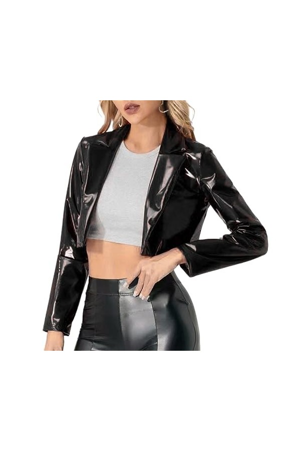 AGALUS Top Court Moto Taille Exposée Manteau Rouge Quatre Faces Élastique Miroir PU Brillant En Cuir Discothèque Uniforme,Cou