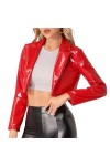 AGALUS Top Court Moto Taille Exposée Manteau Rouge Quatre Faces Élastique Miroir PU Brillant En Cuir Discothèque Uniforme,Cou