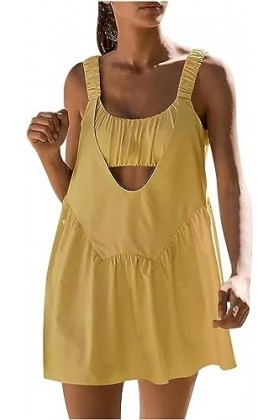 Robe athlétique pour Femmes Robes de Tennis dété décontractées avec Soutien-Gorge intégré Solide sans Manches évider Mini Ro