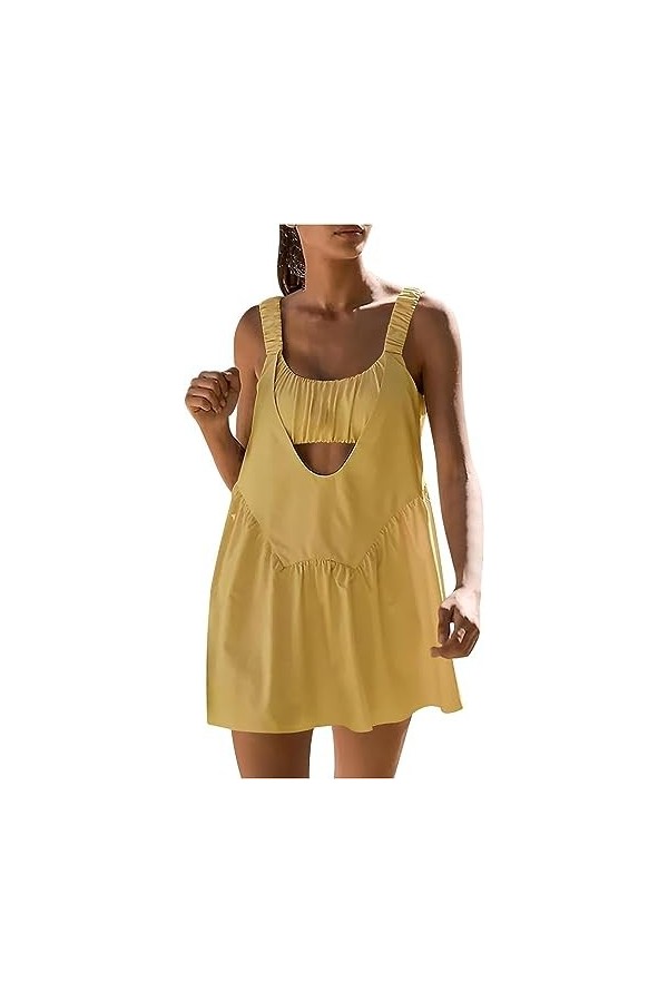 Robe athlétique pour Femmes Robes de Tennis dété décontractées avec Soutien-Gorge intégré Solide sans Manches évider Mini Ro