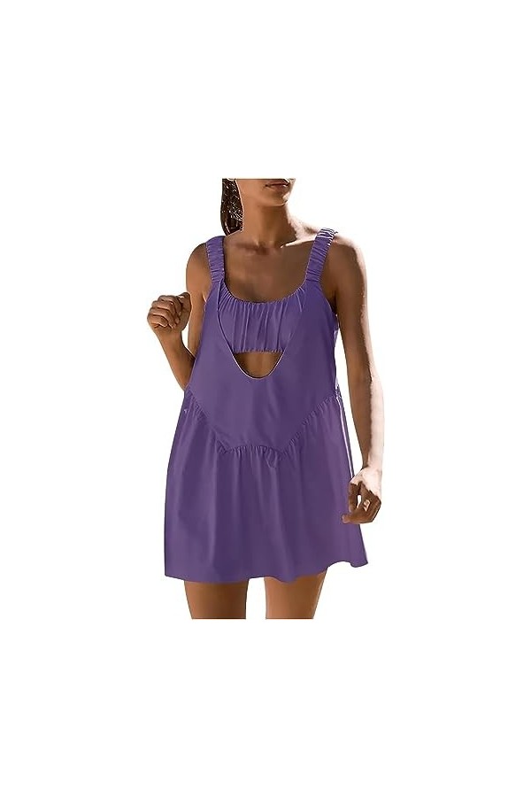 Robe athlétique pour Femmes Robes de Tennis dété décontractées avec Soutien-Gorge intégré Solide sans Manches évider Mini Ro