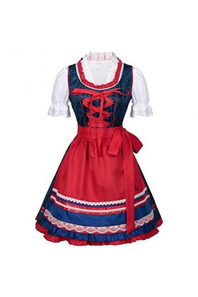 XIUH Femmes 2PC Costume 1PC Robe + 1PC Tablier Oktoberfest Fat Peoples Traditional Folk Style Beer Dress Robe Courte Noire S