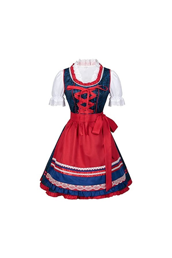 XIUH Femmes 2PC Costume 1PC Robe + 1PC Tablier Oktoberfest Fat Peoples Traditional Folk Style Beer Dress Robe Courte Noire S