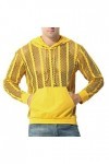 Male Sexy Party Hollow Mesh Hoodies Solide Manches Longues Poche À Capuche Blouse Grands Sweats Capuche pour Hommes Yellow, 