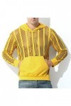 Male Sexy Party Hollow Mesh Hoodies Solide Manches Longues Poche À Capuche Blouse Grands Sweats Capuche pour Hommes Yellow, 