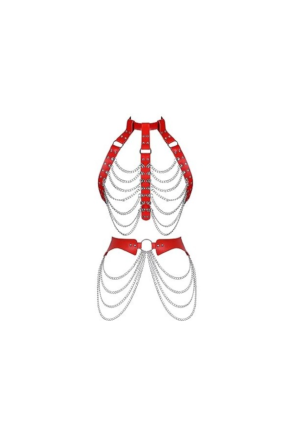 Ensemble de ceinture porte-jarretelles en cuir pour femme - Soutien-gorge - Taille haute - Style gothique - Ajuster la mode -