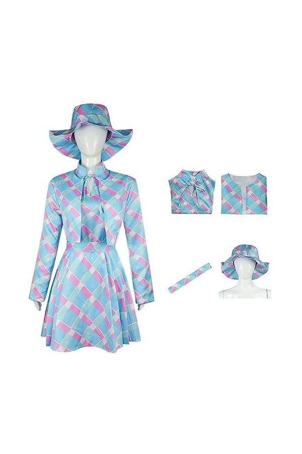 Yanny Bar-bie Robes de vichy rose pour femme Film 2023 Margot Robbie Plaid Costume Tenue Accessoires, Rose 1, XXXL