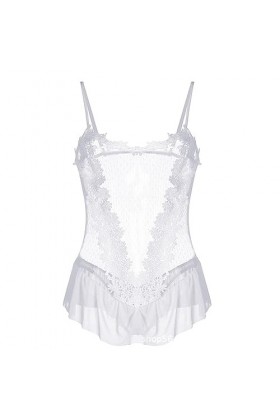 LentrejambeFemmes érotique Pure Dentelle Sexy Gilet Slip Dress Lingerie, Blanc, S
