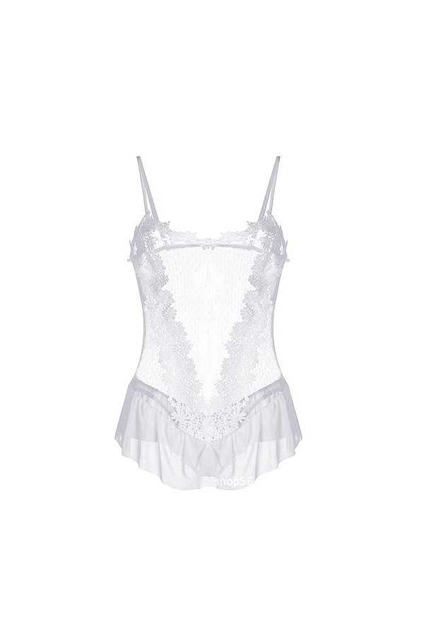 LentrejambeFemmes érotique Pure Dentelle Sexy Gilet Slip Dress Lingerie, Blanc, S