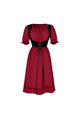 Oktoberfest Costume vintage à manches courtes et col carré pour femme, BLANC, S