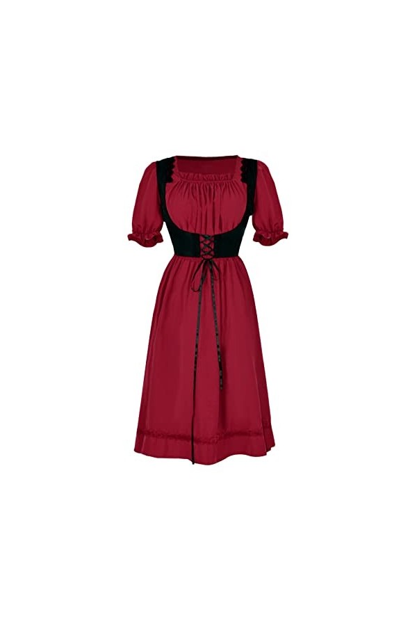 Oktoberfest Costume vintage à manches courtes et col carré pour femme, BLANC, S