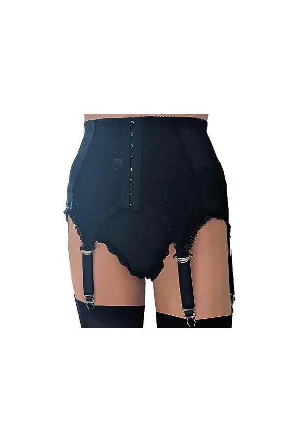 Swanky Pins Porte-jarretelles en dentelle avec fermeture frontale et 6 sangles, Noir , M