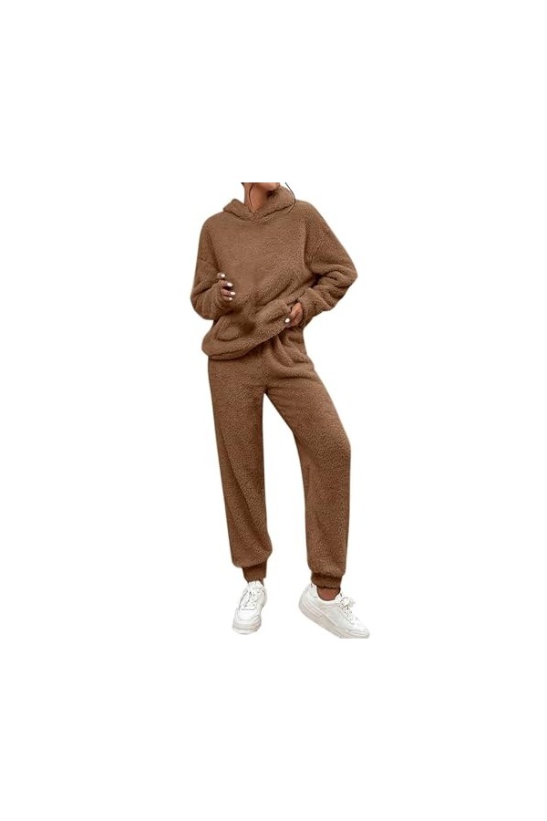 Vêtements de sport pour femme - Ensemble de pyjama en polaire floue - Vêtement de détente - Manches longues - Poche - Sweats 