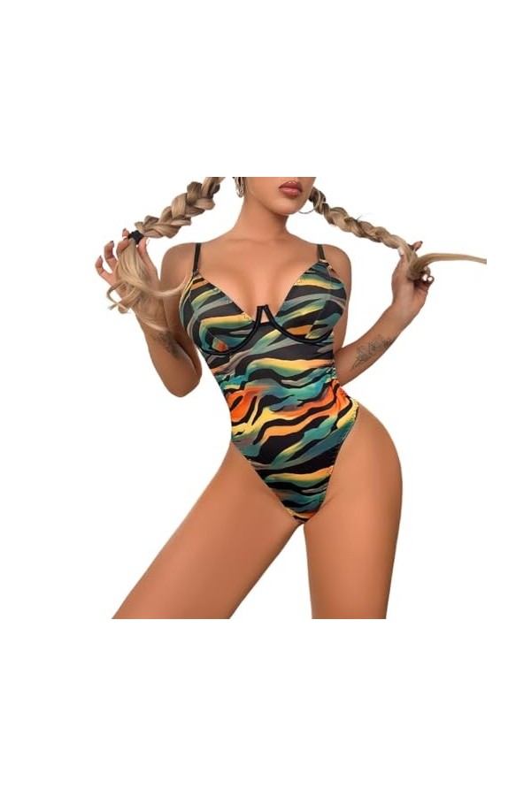 DAGIN Body une pièce transparent pour femme, sexy, string en maille, Teddy une pièce Color : Noir, Size : L 