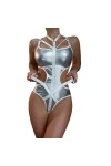 DAGIN Femmes Lingerie Sexy pour nuisette en cuir verni costume pour sexe coquine une pièce creux dos ouvert body Color : Noi