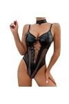 DAGIN Lingerie effet mouillé pour femme, body en cuir, maille, coupe Patchwork, justaucorps, Clubwear Color : Noir, Size : X